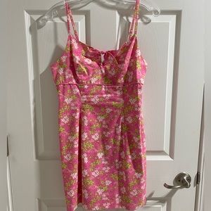 Lilly Pulitzer Pink and Green Hippo Print Spaghetti Strap Dress